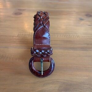 Vintage Mahogany Brown Braided Leather Belt Made in Turkey 8839 Size M